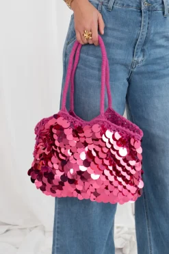Bolso Macramé Paillettes Handmade Pink