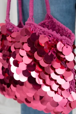 Bolso Macramé Paillettes Handmade Pink