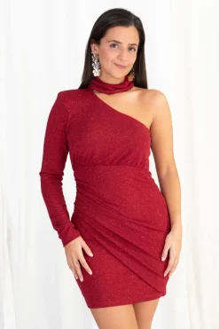Vestido Asimétrico Choker Lurex
