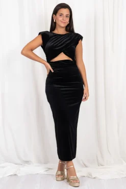 Vestido Midi Cutout Hombreras Velvet